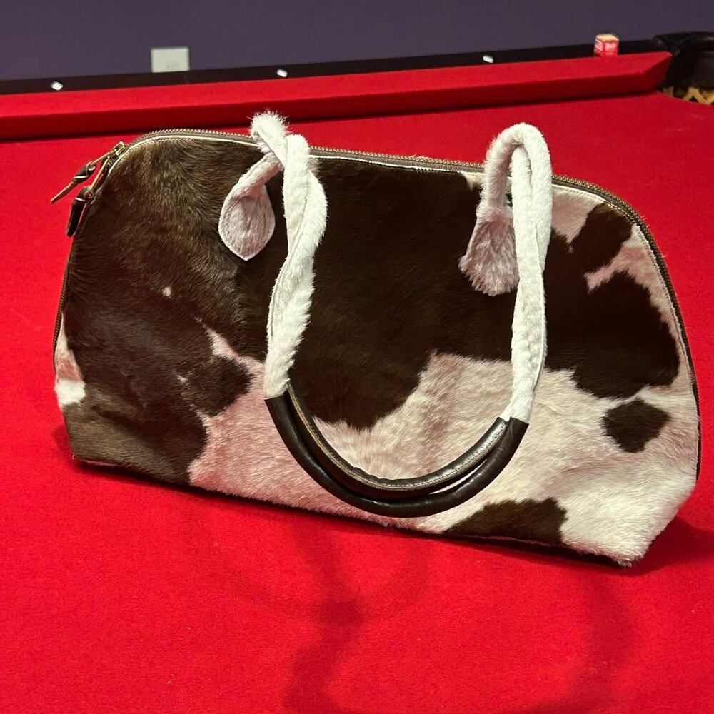 Custom Made Cowhide Zip Tote Bag ✨ Brown & White - Picture 3 of 11